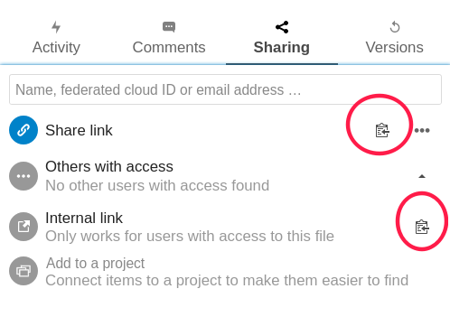 nextcloud two links